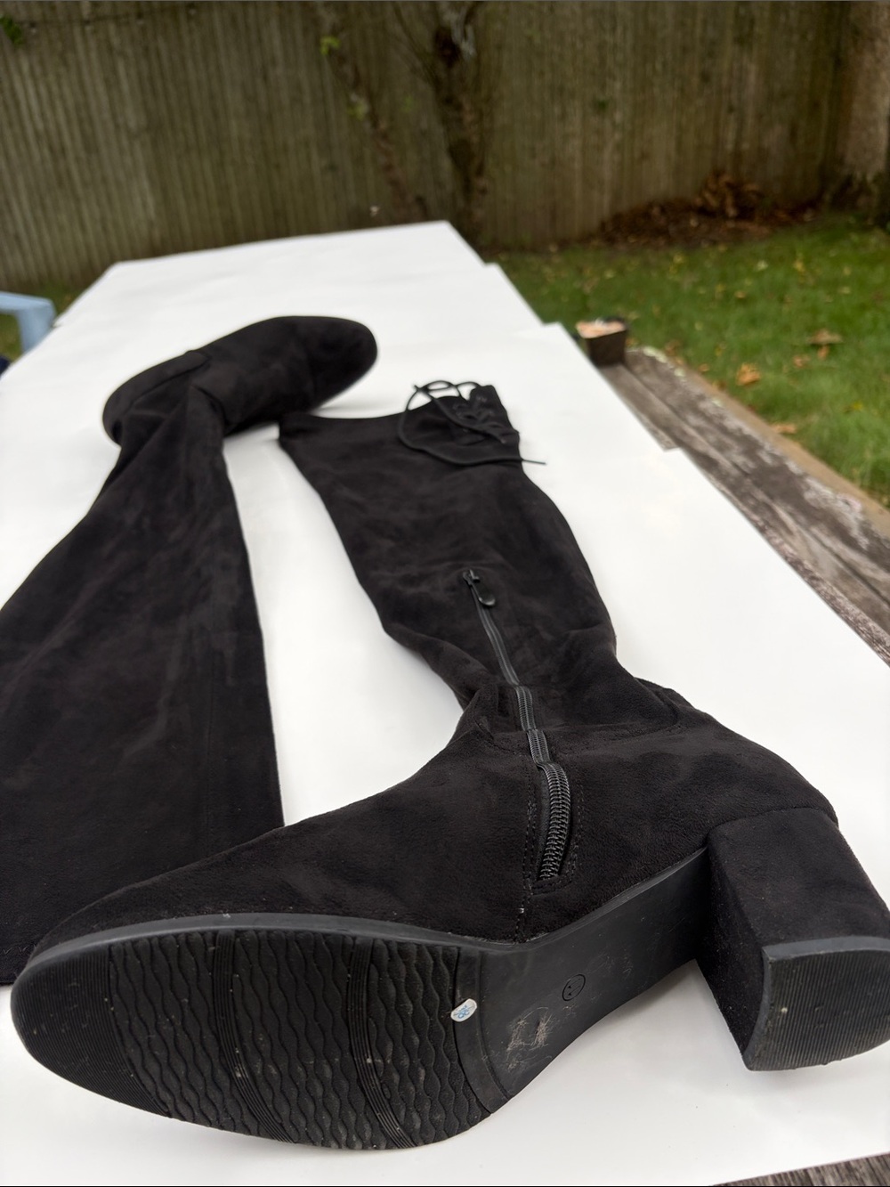 Sz 11 Dreampairs Black Over-the-Knee Adjustable Lace-Up Suede Boots - Picture 3 of 15
